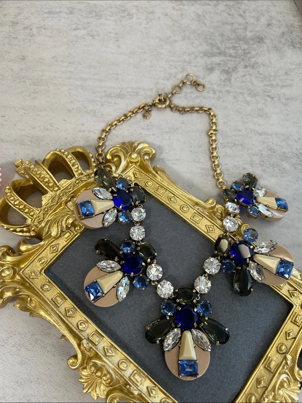 J. Crew Blue, Cream & Gold Floral Statement Necklace